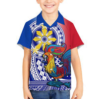 Personalised Philippines Family Matching Summer Maxi Dress and Hawaiian Shirt Filipino Sarimanok With Polynesian Tattoo LT14 Son's Shirt Blue - Polynesian Pride