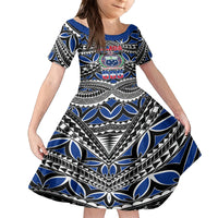 Samoa 685 Family Matching Long Sleeve Bodycon Dress and Hawaiian Shirt Samoan Coat Of Arms Simple Style LT14 Daughter's Dress Blue - Polynesian Pride