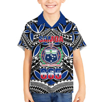Samoa 685 Family Matching Short Sleeve Bodycon Dress and Hawaiian Shirt Samoan Coat Of Arms Simple Style LT14 Son's Shirt Blue - Polynesian Pride