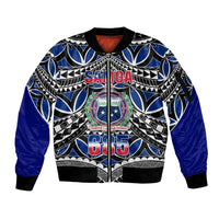 Samoa 685 Sleeve Zip Bomber Jacket Samoan Coat Of Arms Simple Style LT14 Unisex Blue - Polynesian Pride