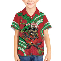 Mele Kalikimaka Hawaii Family Matching Off Shoulder Short Dress and Hawaiian Shirt Mongoose Santa With Ohia Lehua LT14 Son's Shirt Red - Polynesian Pride