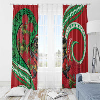 Mele Kalikimaka Hawaii Window Curtain Mongoose Santa With Ohia Lehua
