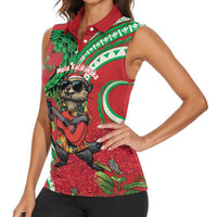 Mele Kalikimaka Hawaii Women Sleeveless Polo Shirt Mongoose Santa With Ohia Lehua LT14 - Polynesian Pride