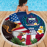 United States And Samoa Beach Blanket USA Flag Eagle Mix Samoan Coat Of Arms LT14 - Polynesian Pride