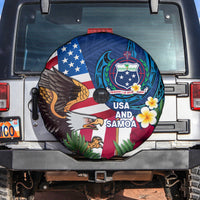 United States And Samoa Spare Tire Cover USA Flag Eagle Mix Samoan Coat Of Arms LT14 - Polynesian Pride
