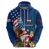 United States And Samoa Zip Hoodie USA Flag Eagle Mix Samoan Coat Of Arms LT14 - Polynesian Pride