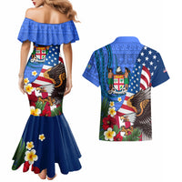 United States And Fiji Couples Matching Mermaid Dress and Hawaiian Shirt USA Flag Eagle Mix Fijian Coat Of Arms Tapa Pattern LT14 - Polynesian Pride