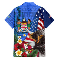 United States And Fiji Family Matching Off Shoulder Long Sleeve Dress and Hawaiian Shirt USA Flag Eagle Mix Fijian Coat Of Arms Tapa Pattern LT14 - Polynesian Pride