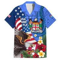 United States And Fiji Family Matching Puletasi Dress and Hawaiian Shirt USA Flag Eagle Mix Fijian Coat Of Arms Tapa Pattern LT14 Dad's Shirt - Short Sleeve Blue - Polynesian Pride