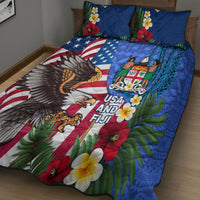 United States And Fiji Quilt Bed Set USA Flag Eagle Mix Fijian Coat Of Arms Tapa Pattern LT14 - Polynesian Pride