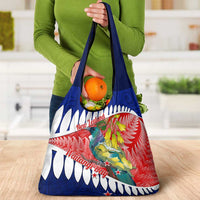 New Zealand Waitangi Day Grocery Bag NZ Maori Tui Bird With Kowhai Flowers