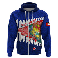 New Zealand Waitangi Day Hoodie NZ Maori Tui Bird With Kowhai Flowers LT14 Zip Hoodie Blue - Polynesian Pride