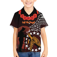 Cook Islands ANZAC Day Family Matching Off Shoulder Long Sleeve Dress and Hawaiian Shirt Poppies With Sea Turtle LT14 Son's Shirt Red - Polynesian Pride