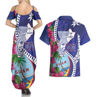 Biba Guam Liberation Day Couples Matching Summer Maxi Dress and Hawaiian Shirt Tano y Chamoru Latte Stone Blue