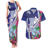 Biba Guam Liberation Day Couples Matching Tank Maxi Dress and Hawaiian Shirt Tano y Chamoru Latte Stone Blue