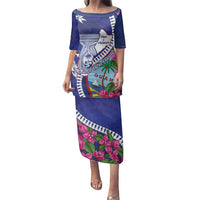 Biba Guam Liberation Day Family Matching Puletasi and Hawaiian Shirt Tano y Chamoru Latte Stone Blue