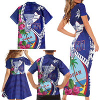Biba Guam Liberation Day Family Matching Short Sleeve Bodycon Dress and Hawaiian Shirt Tano y Chamoru Latte Stone Blue LT14 - Polynesian Pride