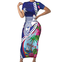 Biba Guam Liberation Day Family Matching Short Sleeve Bodycon Dress and Hawaiian Shirt Tano y Chamoru Latte Stone Blue LT14 Mom's Dress Blue - Polynesian Pride