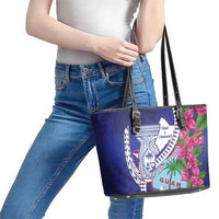 Biba Guam Liberation Day Leather Tote Bag Tano y Chamoru Latte Stone Blue