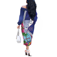 Biba Guam Liberation Day Off The Shoulder Long Sleeve Dress Tano y Chamoru Latte Stone Blue