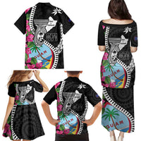 Biba Guam Liberation Day Family Matching Puletasi and Hawaiian Shirt Tano y Chamoru Latte Stone Black