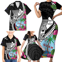 Biba Guam Liberation Day Family Matching Short Sleeve Bodycon Dress and Hawaiian Shirt Tano y Chamoru Latte Stone Black