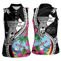 Biba Guam Liberation Day Women Sleeveless Polo Shirt Tano y Chamoru Latte Stone Black