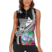 Biba Guam Liberation Day Women Sleeveless Polo Shirt Tano y Chamoru Latte Stone Black