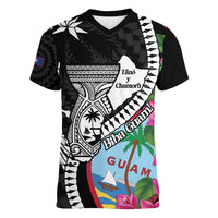Biba Guam Liberation Day Women V-Neck T-Shirt Tano y Chamoru Latte Stone Black