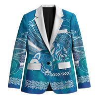 Kuri Dog Waka New Zealand Matariki Blazer Ocean Sharks Maori Tattoo LT14 Unisex Blue - Polynesian Pride