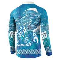 Kuri Dog Waka New Zealand Matariki Button Sweatshirt Ocean Sharks Maori Tattoo LT14 - Polynesian Pride