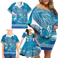 Kuri Dog Waka New Zealand Matariki Family Matching Off Shoulder Short Dress and Hawaiian Shirt Ocean Sharks Maori Tattoo LT14 - Polynesian Pride