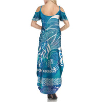 Kuri Dog Waka New Zealand Matariki Family Matching Summer Maxi Dress and Hawaiian Shirt Ocean Sharks Maori Tattoo LT14 - Polynesian Pride