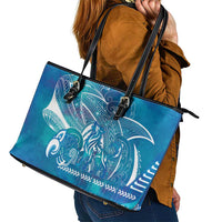 Kuri Dog Waka New Zealand Matariki Leather Tote Bag Ocean Sharks Maori Tattoo