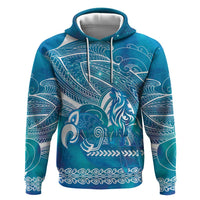 Kuri Dog Waka New Zealand Matariki Zip Hoodie Ocean Sharks Maori Tattoo LT14 Pullover Hoodie Blue - Polynesian Pride