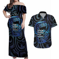 Tuna Eel New Zealand Matariki Couples Matching Off Shoulder Maxi Dress and Hawaiian Shirt He Piko He Taniwha Maori Pattern LT14 Purple - Polynesian Pride