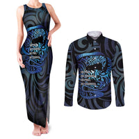 Tuna Eel New Zealand Matariki Couples Matching Tank Maxi Dress and Long Sleeve Button Shirt He Piko He Taniwha Maori Pattern LT14 Purple - Polynesian Pride