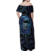 Tuna Eel New Zealand Matariki Family Matching Off Shoulder Maxi Dress and Hawaiian Shirt He Piko He Taniwha Maori Pattern