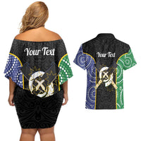 Personalised South Sea Islanders National Recognition Day Couples Matching Off Shoulder Short Dress and Hawaiian Shirt Australia Aboriginal Vanuatu Pig Tusk