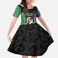 Personalised South Sea Islanders National Recognition Day Family Matching Long Sleeve Bodycon Dress and Hawaiian Shirt Australia Aboriginal Vanuatu Pig Tusk LT14 Daughter's Dress Black - Polynesian Pride