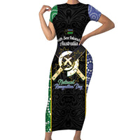 Personalised South Sea Islanders National Recognition Day Family Matching Short Sleeve Bodycon Dress and Hawaiian Shirt Australia Aboriginal Vanuatu Pig Tusk LT14 Mom's Dress Black - Polynesian Pride