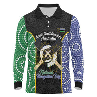 Personalised South Sea Islanders National Recognition Day Long Sleeve Polo Shirt Australia Aboriginal Vanuatu Pig Tusk LT14 Black - Polynesian Pride