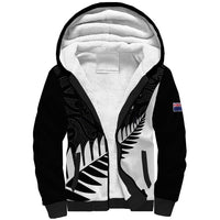 New Zealand Silver Fern Rugby Sherpa Hoodie All Black Go Champions Maori Pattern LT14