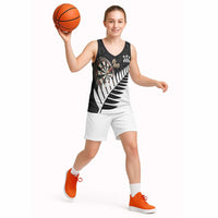 Personalised New Zealand Darts Basketball Jersey Silver Fern Aotearoa Maori Pattern - Polynesian Pride