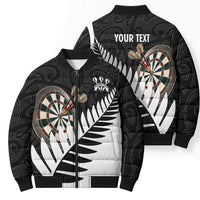 Personalised New Zealand Darts Bomber Puffer Jacket Silver Fern Aotearoa Maori Pattern - Polynesian Pride