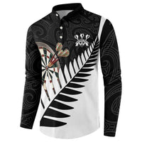 Personalised New Zealand Darts Button Sweatshirt Silver Fern Aotearoa Maori Pattern - Polynesian Pride