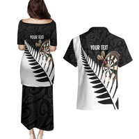 Personalised New Zealand Darts Couples Matching Puletasi and Hawaiian Shirt Silver Fern Aotearoa Maori Pattern - Polynesian Pride