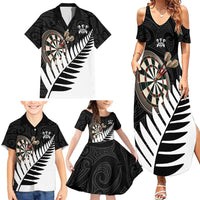 Personalised New Zealand Darts Family Matching Summer Maxi Dress and Hawaiian Shirt Silver Fern Aotearoa Maori Pattern - Polynesian Pride