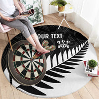 Personalised New Zealand Darts Round Carpet Silver Fern Aotearoa Maori Pattern - Polynesian Pride