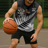 Personalised New Zealand Darts Sleeveless Hoodie Silver Fern Aotearoa Maori Pattern - Polynesian Pride